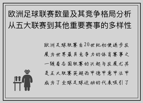 欧洲足球联赛数量及其竞争格局分析从五大联赛到其他重要赛事的多样性