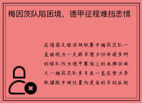 梅因茨队陷困境，德甲征程难挡悲情